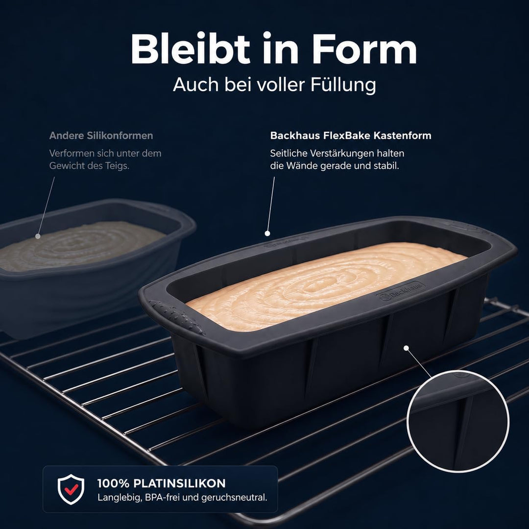 Backhaus FlexBake Silikon Kastenform 26cm – BPA-frei, antihaftend, mit Verstärkungsrand, LFGB-zertif