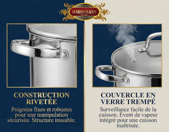 Haussmann Héritage 3 Stück Couscous-Töpfe Edelstahl Induktion HM-0827/8L (8 Liter) 8L/22cm, 8L/22cm