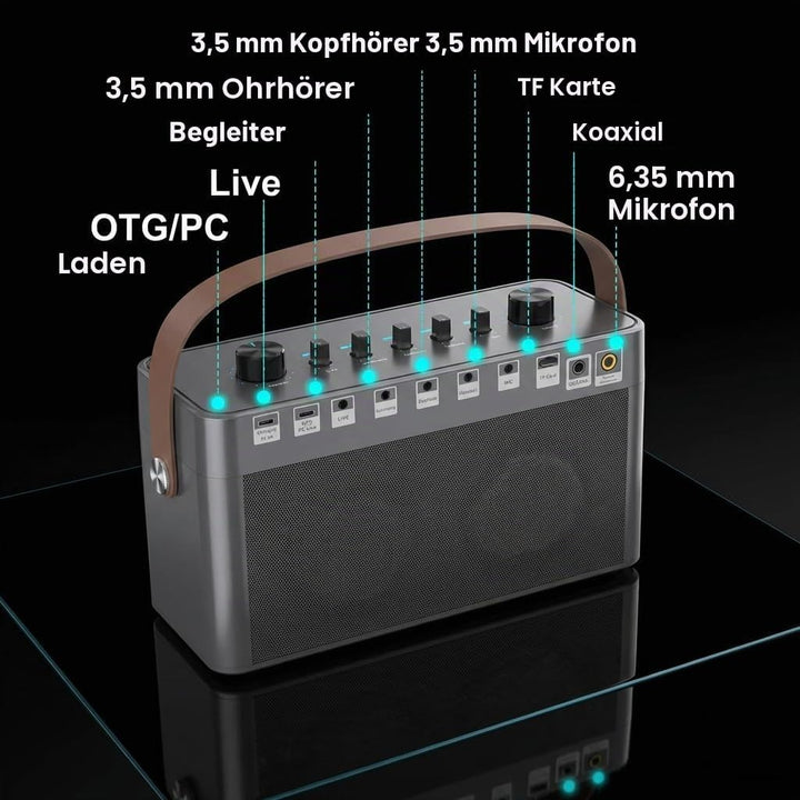 MT-VIKI Audio Mixer Bluetooth Karaoke Maschine Lautsprecher mit 2 drahtlosen Mikrofonen + Handschlau