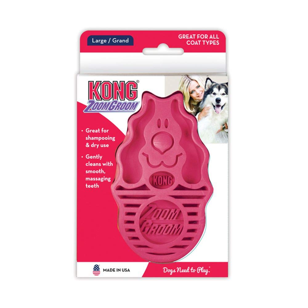 KONG – ZoomGroom – Bürste zur Hundepflege und zum Shampoonieren – Für Grosse Hunde (Rot) Rot Standar