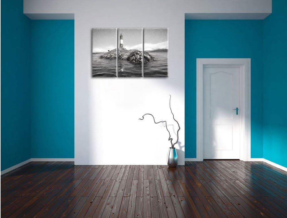 Pixxprint Leuchtturm mit Robben als Leinwandbild/Grösse: 3 Teilig (120x80) cm/Wandbild/Kunstdruck/fe