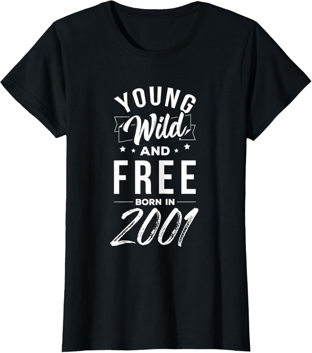 Damen 20. Geburtstag Retro Young Wild And Free März 2001 T-Shirt