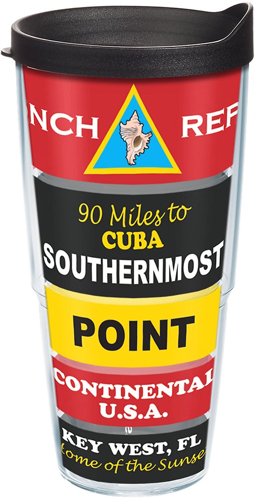 Tervis 1066807 Florida - Southernmost Point Boje Isolierbecher mit Umhüllung und schwarzem Deckel, T