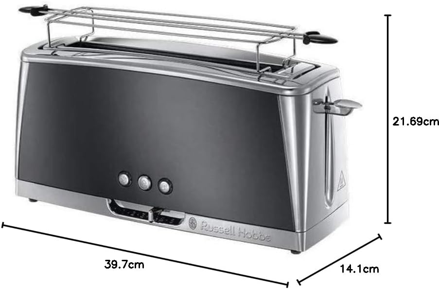 Russell Hobbs Toaster [Langschlitz für 2 Scheiben / 1 breite Brotscheibe] Luna Edelstahl Grau (extra
