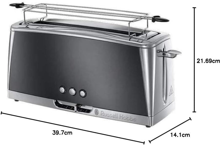 Russell Hobbs Toaster [Langschlitz für 2 Scheiben / 1 breite Brotscheibe] Luna Edelstahl Grau (extra