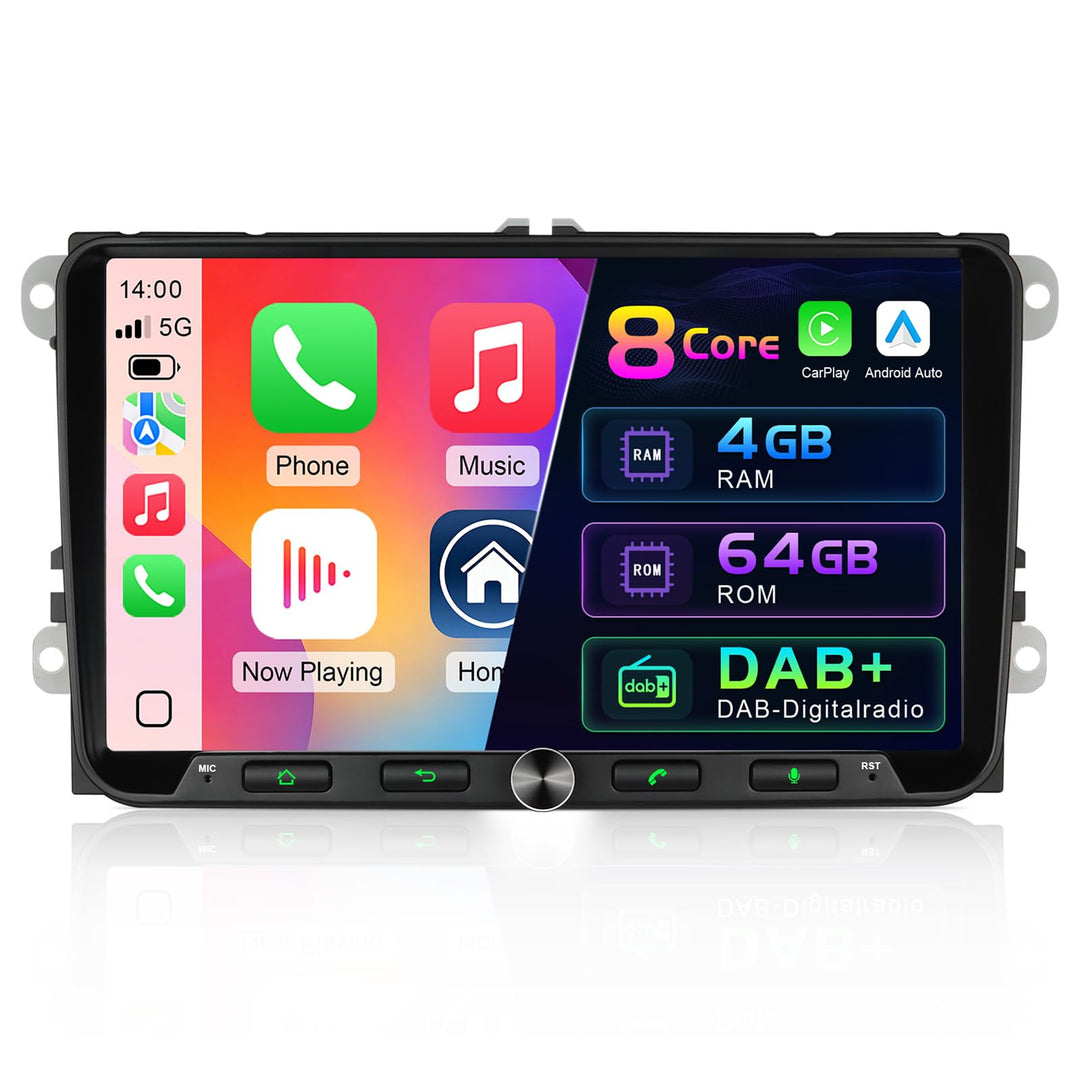 Android DAB Autoradio mit Bildschirm 8Core für VW Golf 5 6 T5 Polo 6R Caddy Skoda Seat Passat, 4G+64