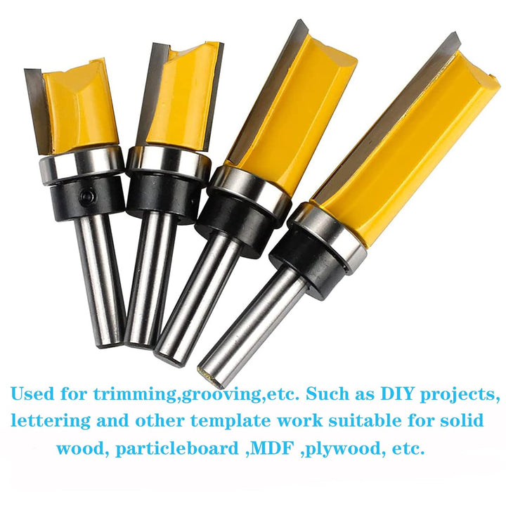 Yuentoen 4 Stück Bündigfräser Kugellager Oben, Bündigfräser 1/4 Zoll Schaft, Ent Bündigfräser, Kante