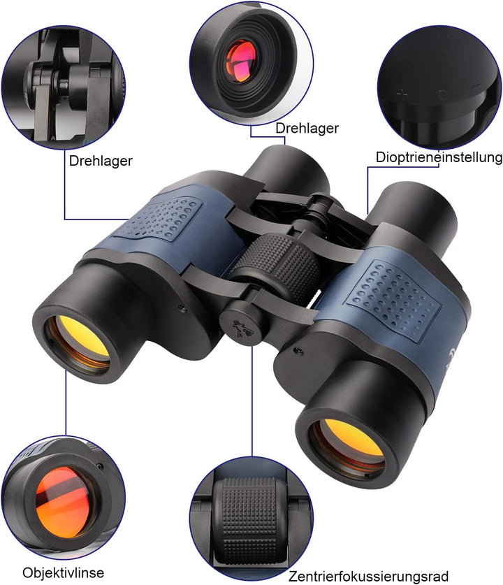 TTSkying Fernglas 60 x 60 HD Professionelles Fernglas mit Nachtsicht IPX7 Wasserdicht, Fernglas für