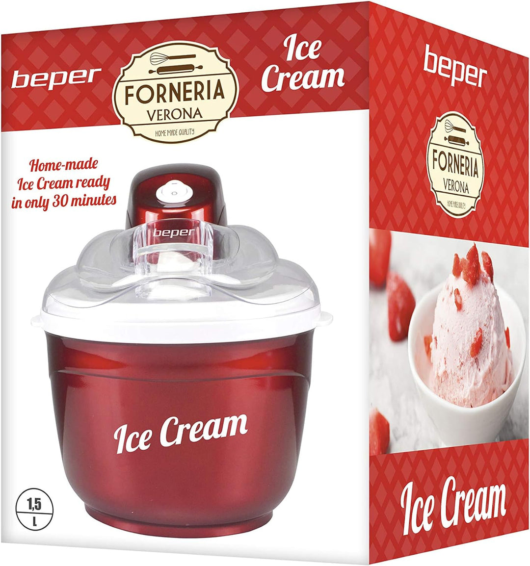 BEPER P102GEL001 Automatische Eismaschine, Aluminium/ABS, 1.5 liters, Rot