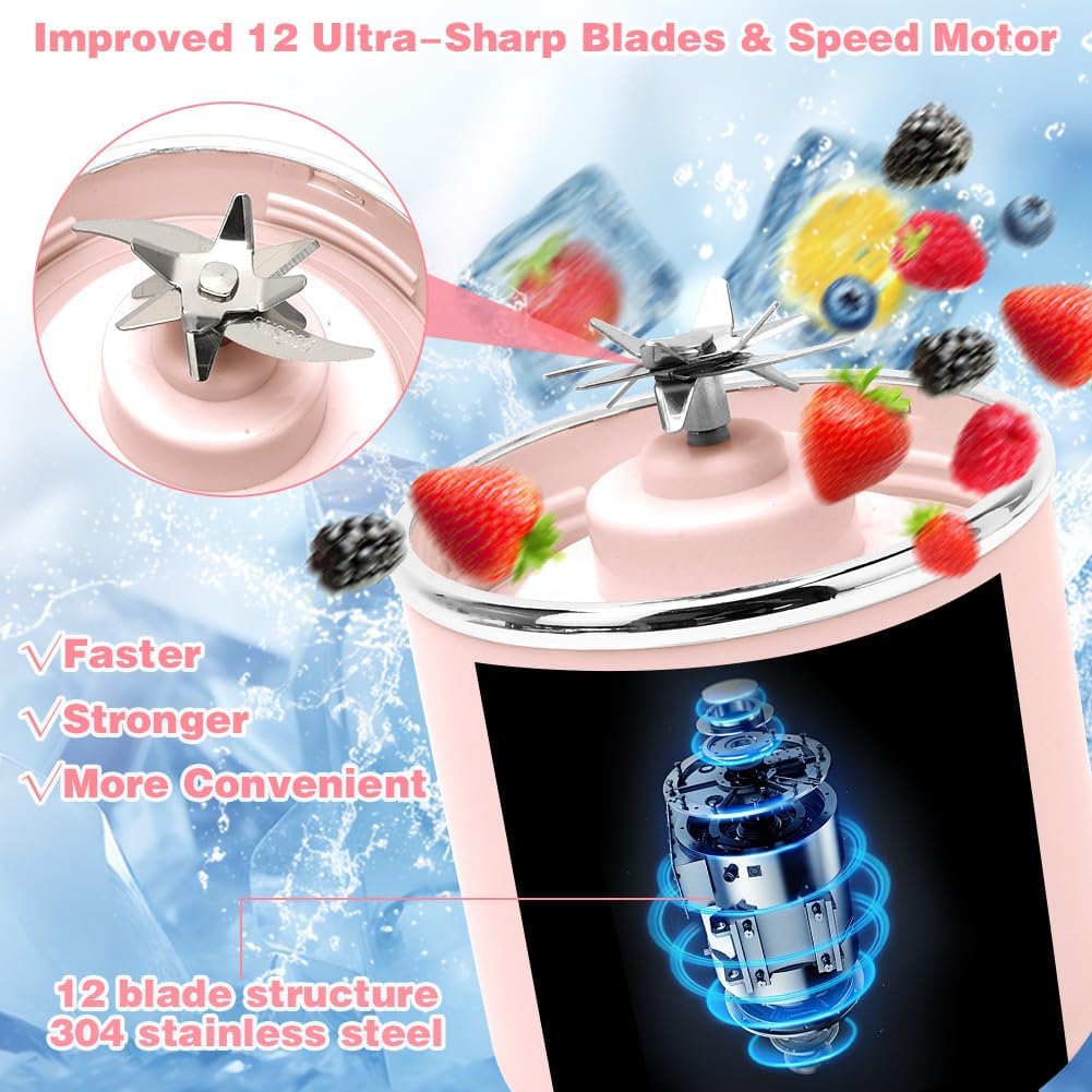 Tragbarer Mixer, 700 ml kleiner Mixer Smoothie, Mini-Standmixer mit 12 Edelstahlklingen und Digitala