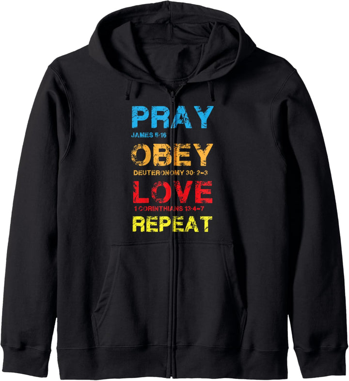 Pray Obey Love Repeat - Bible Verse - Christian Bible Kapuzenjacke