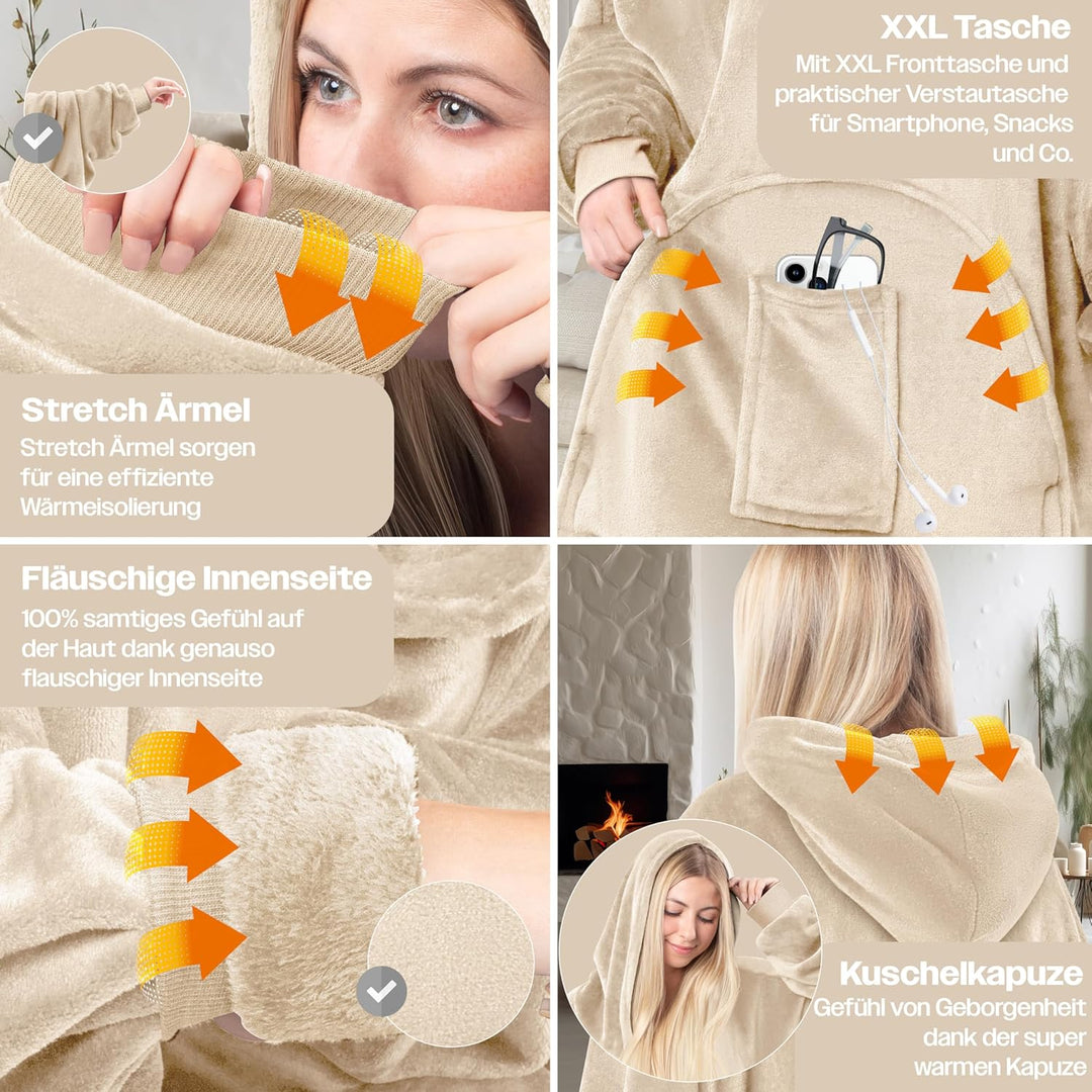 KESSER® Hoodie Decke Kuscheldecke mit Ärmeln Deckenpullover Vielseitig Tragbare Decke zum Anziehen f