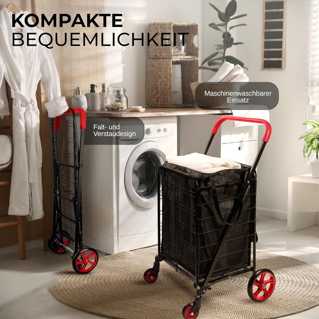 SereneLife Einkaufswagen, Einkaufstrolley Klappbar, Shopping Cart mit 50L Kapazität, Einkaufstrolley