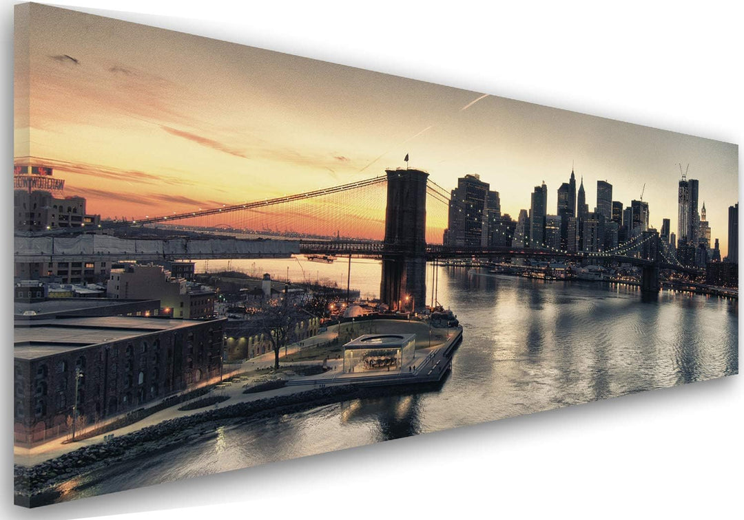 Feeby Frames, Leinwandbild, Bilder, Wand Bild, Wandbilder, Kunstdruck 30x90cm, BROOKLYN BRIDGE, NEW