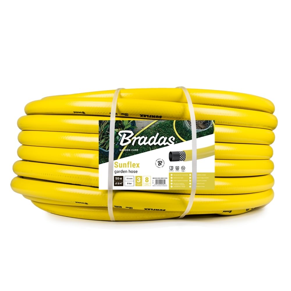 Bradas WMS150 Gartenschlauch, Durchmesser 25 mm, 50 m, 1 Zoll, 7 Bar, gelb, 25 x 25 x 15 cm