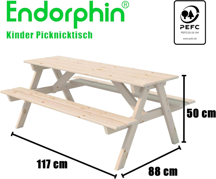 Endorphin Kinder-Picknicktisch aus Kiefernholz 117 cm lang