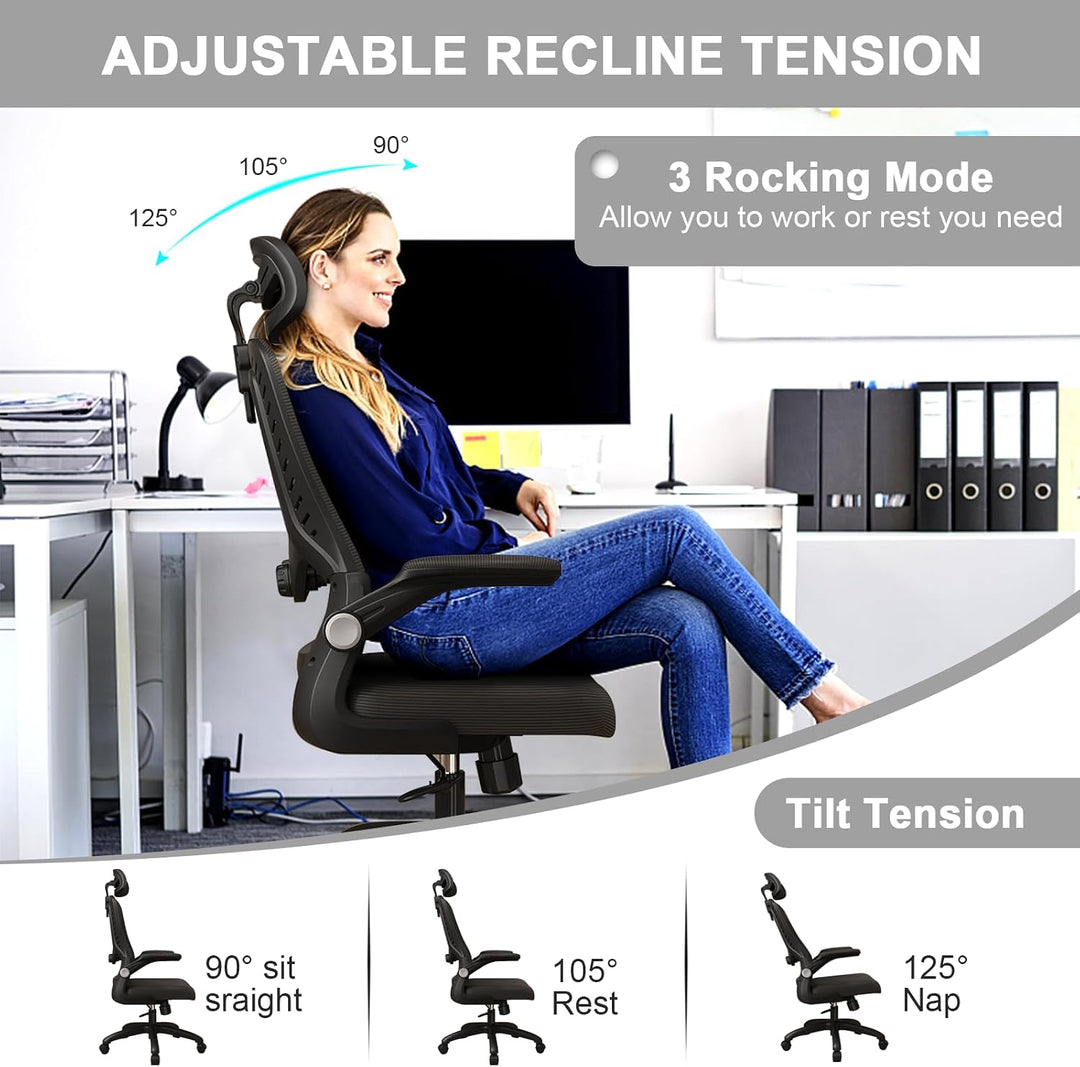 LEVIPE Bürostuhl Ergonomisch, Schreibtischstuhl mit Lendenwirbelstütze, Armlehnen, Verstellbare Kopf