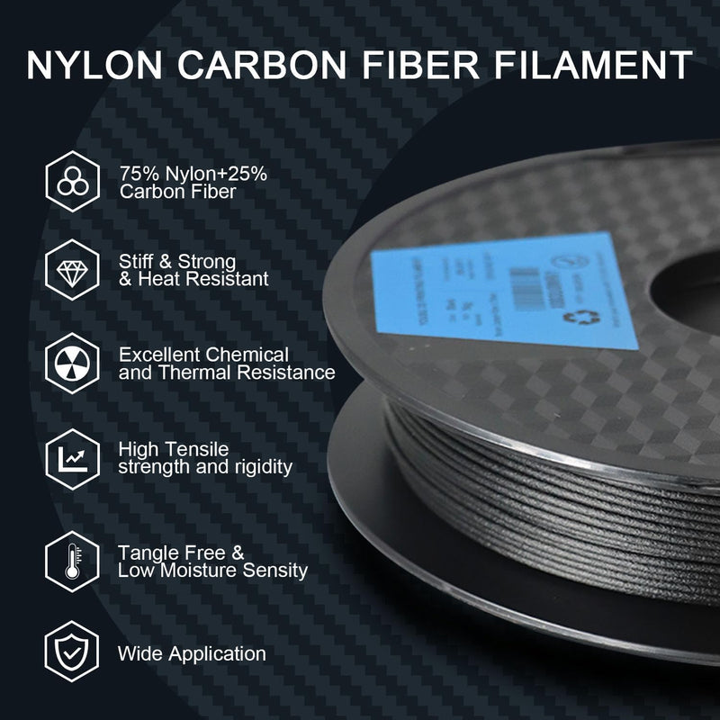 YOUSU PA12-CF Filament, Nylon Filament 1.75 Black, 500g Carbon Fiber Nylon Filament, 1.75mm PA12-CF