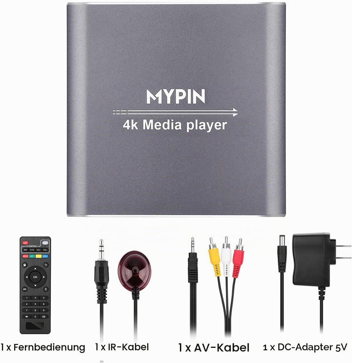 MYPIN HDMI Multimedia Player, 4K@30Hz Digital Media Player HDMI/AV-Ausgang PPT MKV AVI RMVB RM für H