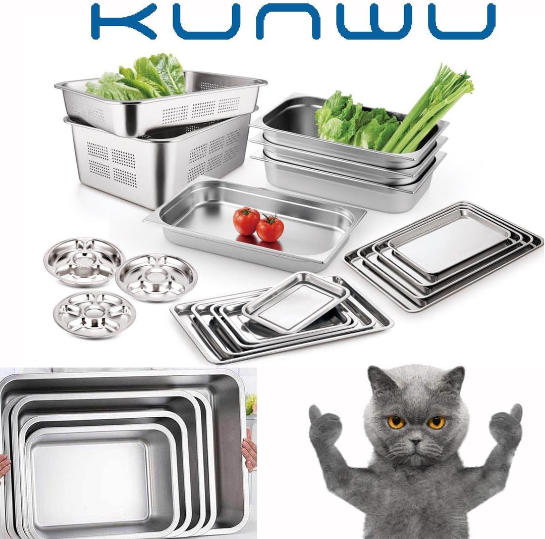 KUNWU Katzentoilette aus Edelstahl für Katzen M 45 x 35 x 15 cm, Hunde und Kaninchen, korrosionsbest