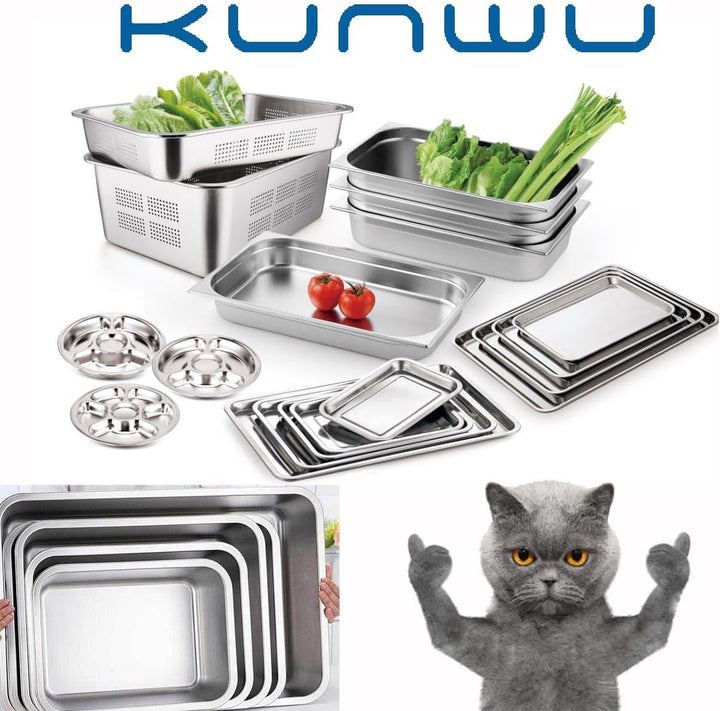 KUNWU Katzentoilette aus Edelstahl für Katzen M 45 x 35 x 15 cm, Hunde und Kaninchen, korrosionsbest