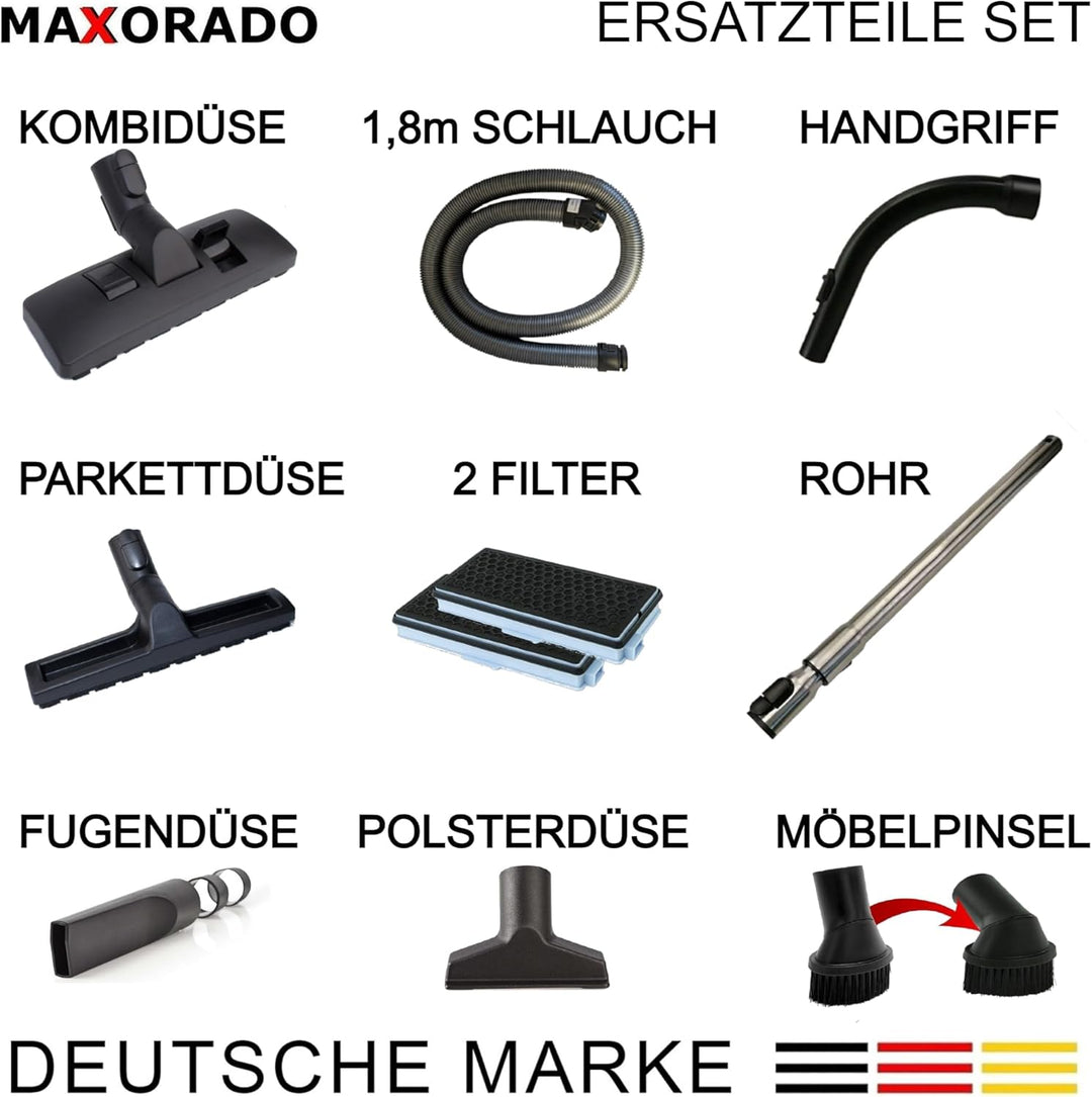 Bodendüse + Rohr + Handgriff + Schlauch + Düsen + 2 HEPA Filter Ersatzteile Set Zubehör kompatibel m