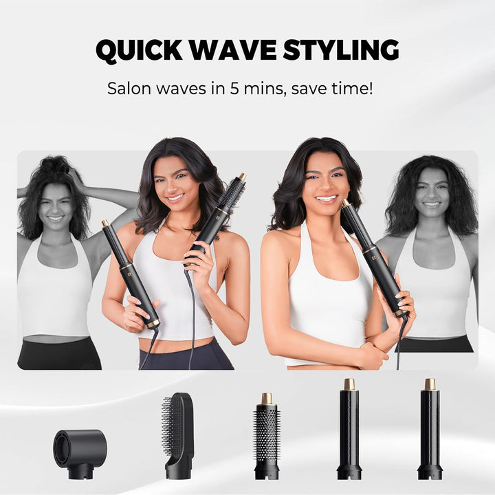 5 in 1 Hairstyler Rundbürstenföhn Haartrockner,1000w Airstyler Lockenstab mit Luft, 3 Temperaturrege