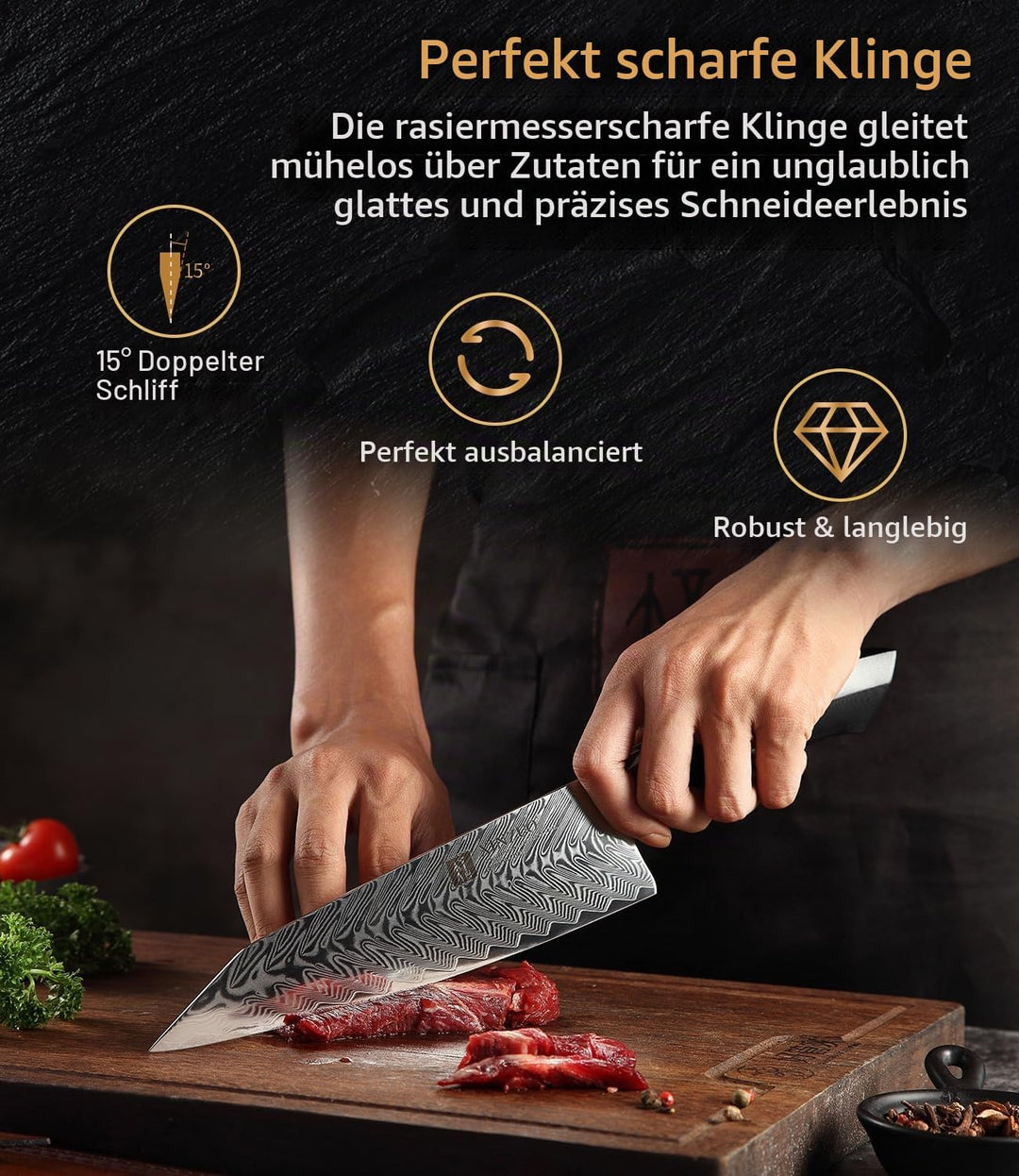 XINZUO Damaststahl Kochmesser, 21.5cm Kiritsuke Chefmesser Profi geschmiedet Gyuto Küchenmesser, Mil