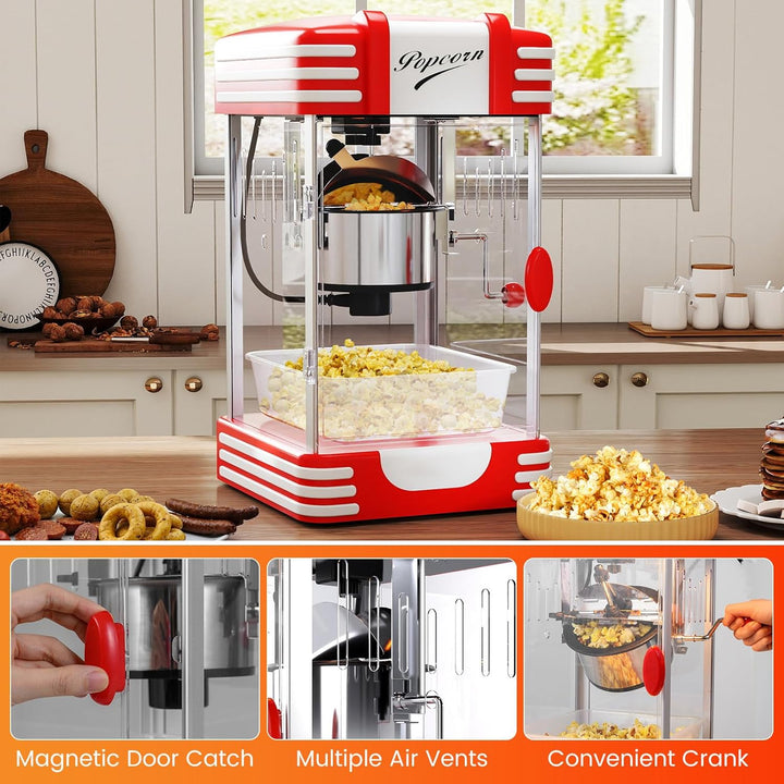 LIFEZEAL Popcornmaschine 300 W, Retro-Popcornmaker mit Innenbeleuchtung & Zubehör, Popcorngeräte mit