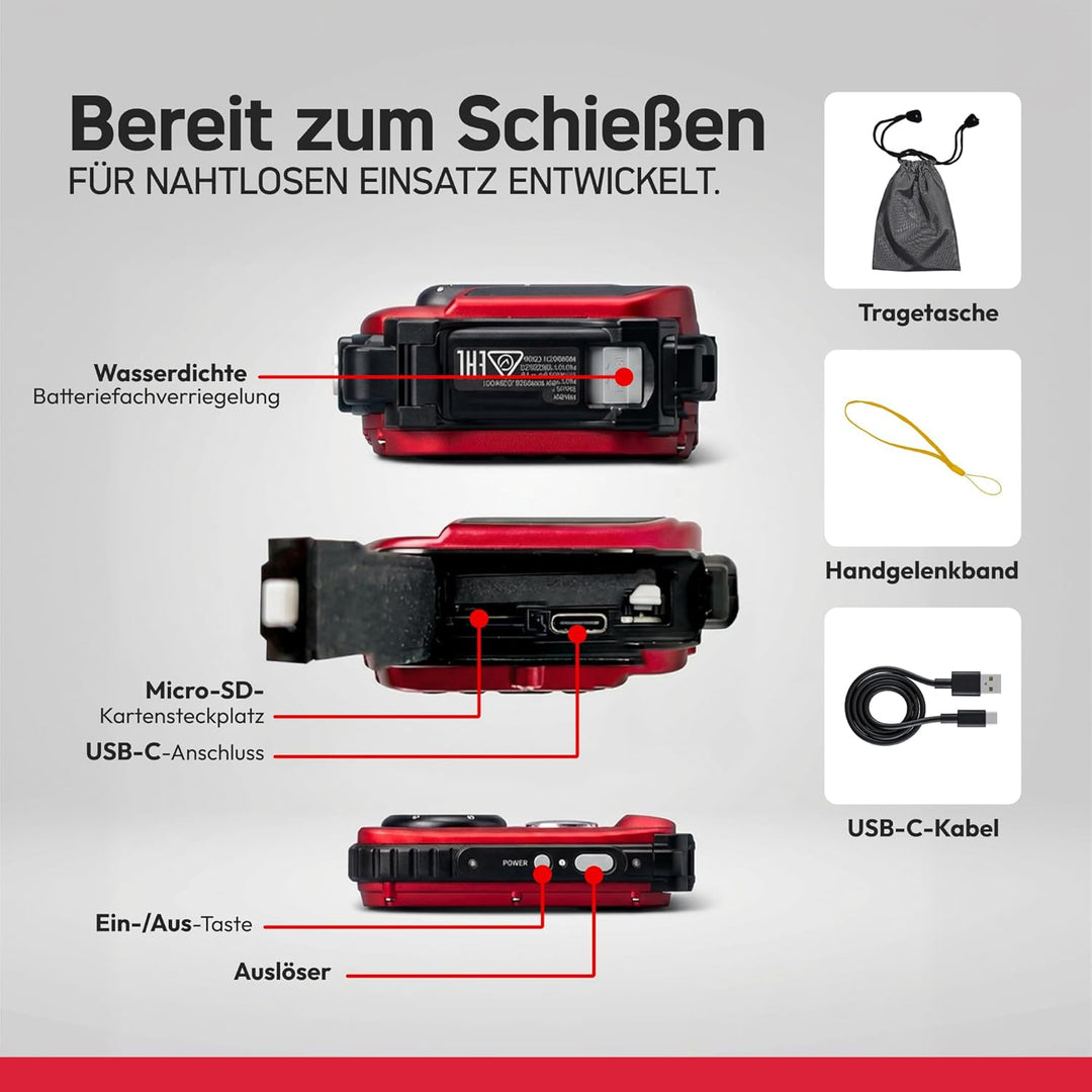 AGFA Photo Realishot WP6000 – wasserdichte Digitalkamera, 3 m/10 ft, 18 MP, HD-Video, 2,4-Zoll-LCD-D