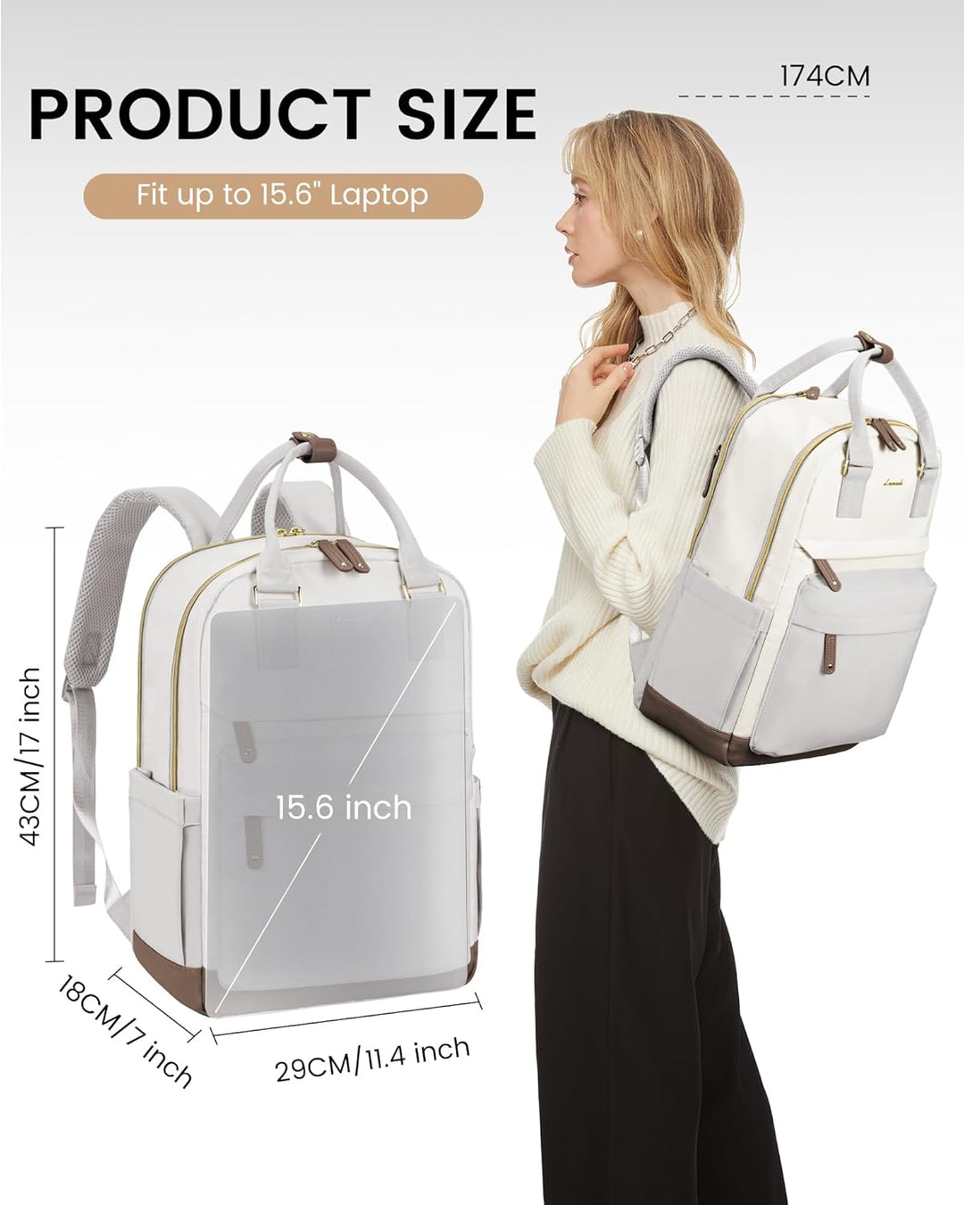 LOVEVOOK Laptop Rucksack Wasserdicht, Reiserucksack Arbeitstasche Damen Schulrucksack Mädchen Teenag