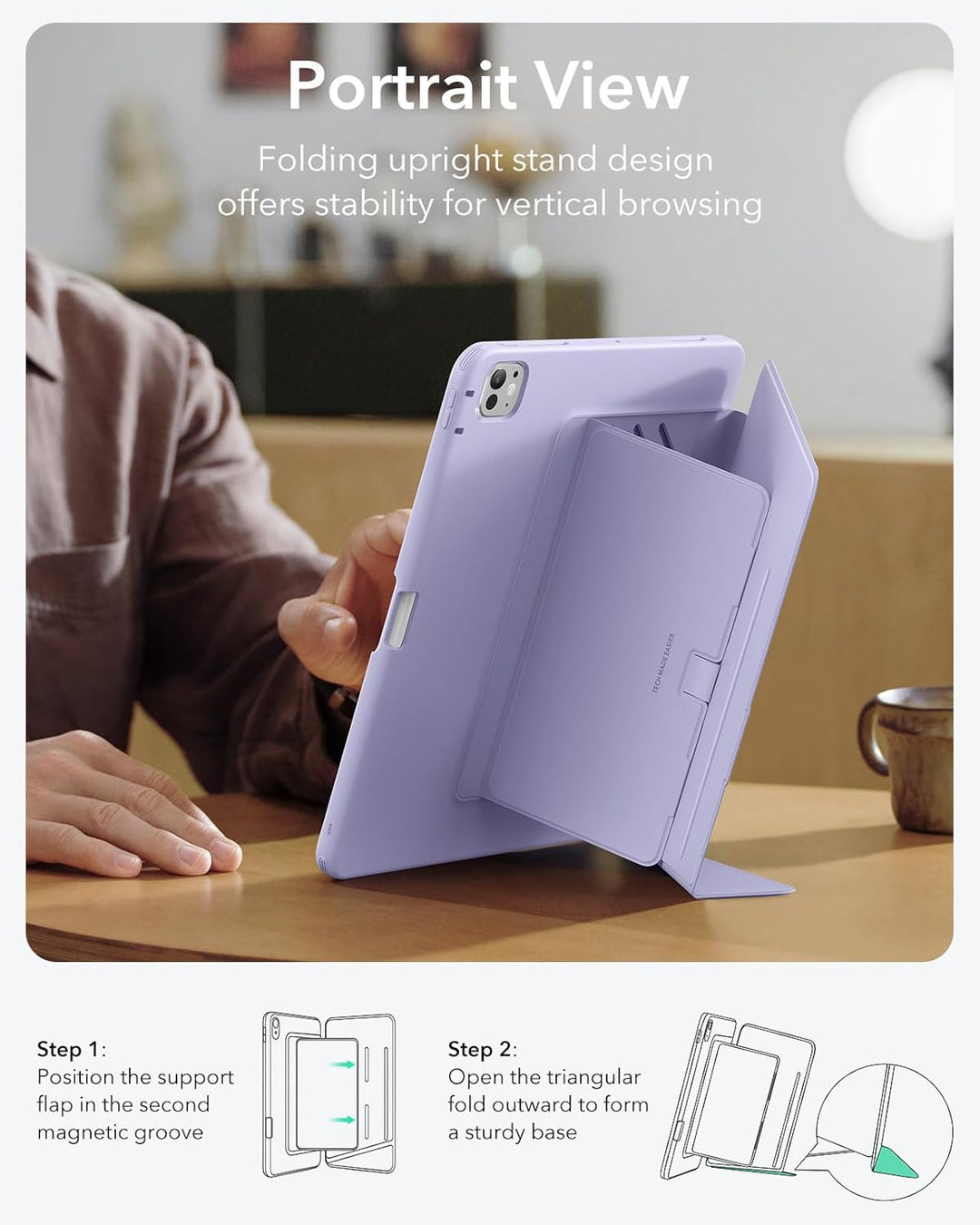 ESR für iPad Pro 13 Zoll Hülle (M5/M4) 2025/2024, Vertikaler Ständer, Multi-Winkel, Ultra-stabile Hü