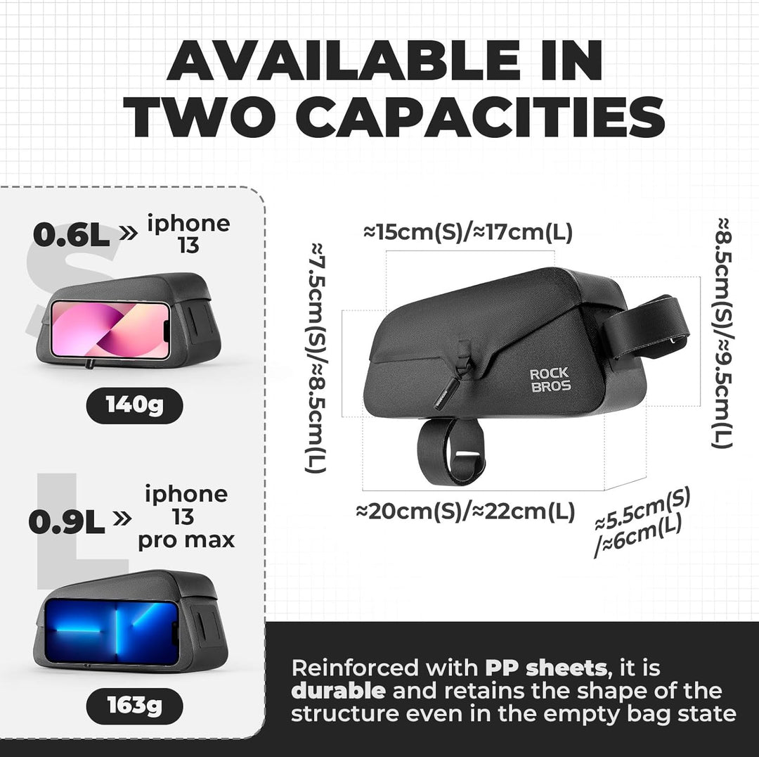 ROCKBROS Fahrrad Oberrohrtasche 100% Wasserdicht mit magnetischem Deckel Fahrradrahmentasche Dreieck
