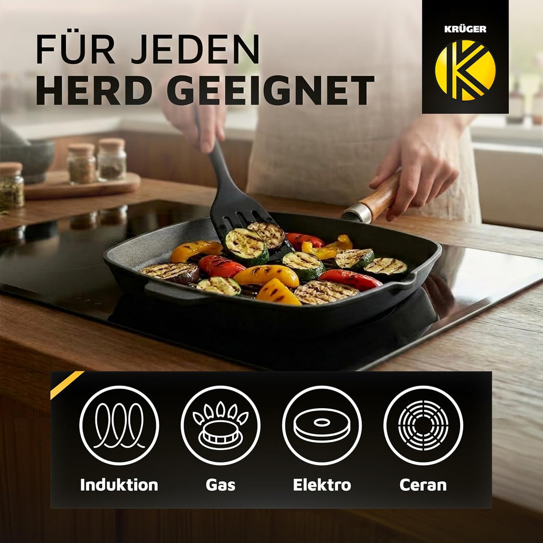 Eisenguss-Steakpfanne Rustica mit Rillenboden, 28 x 28 cm, Schwarz Rustica 28 x 28 cm Schwarz, Rusti
