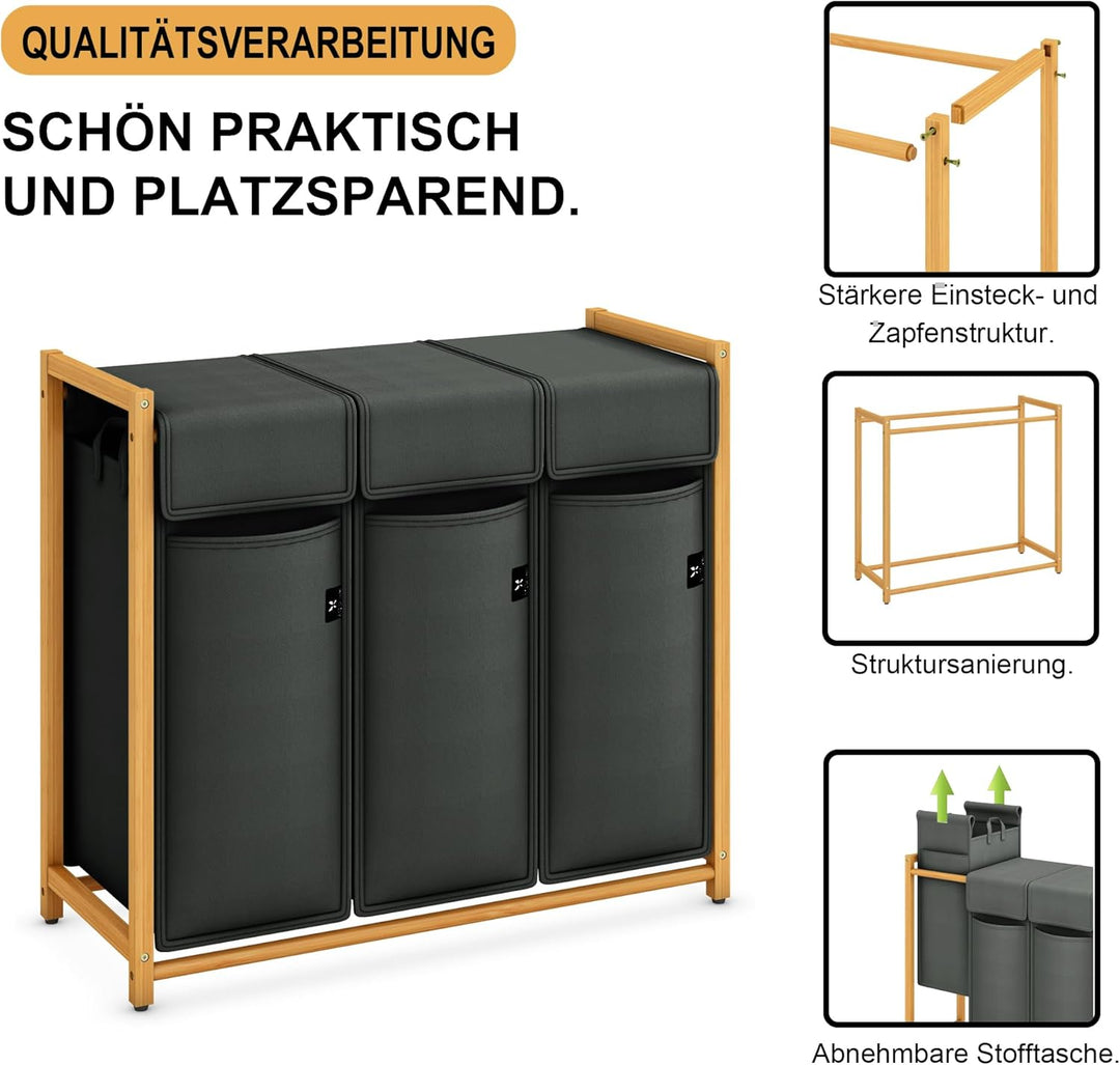 ADEL DREAM 150L 3 Fächer Pfandflaschen Bambusbehälter Behälter für leere Flaschen Aufbewahrungsbehäl