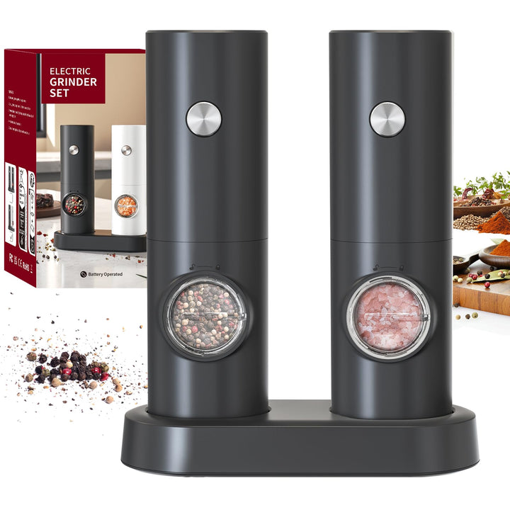 CIRCLE JOY Salz und Pfeffermühlen Elektrische 2er Set Batteriebetriebenen Gewürzmühle mit Basis, Wei
