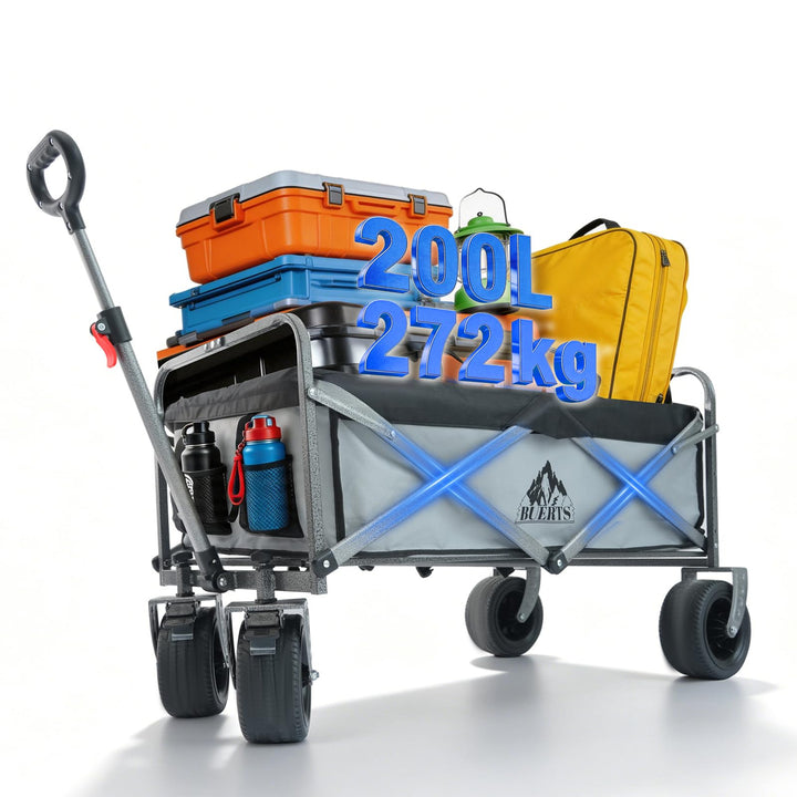Bollerwagen Faltbar – Tragkraft 272 kg, mit Bremsen, Getränkehalter, Verstellbarem Griff, All Terrai