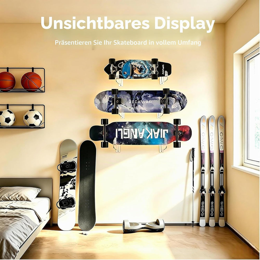 BiJun Skateboard Wandhalterung, Acryl Skate Deck Wandhalterung, Skateboards Horizontale Aufhänger Di