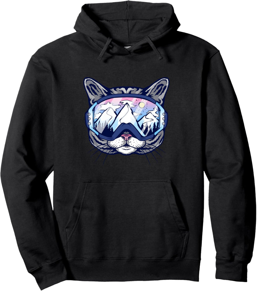 Katze mit Skibrille Schifahren Design für Skifahrer Pullover Hoodie