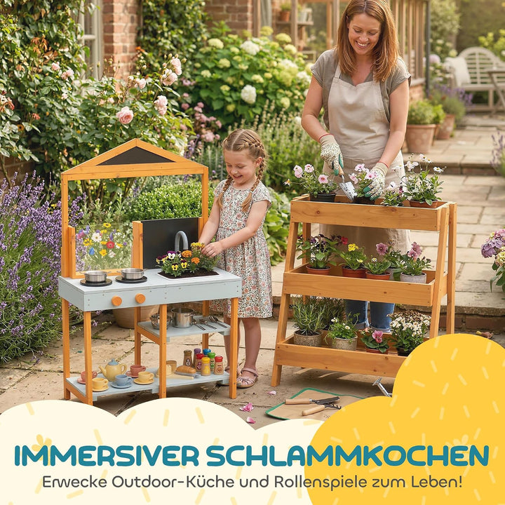 AIYAPLAY Matschküche Outdoor Spielküche mit Herd 3-8 Jahren Hellblau