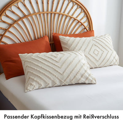 Freyamy Böhmen Bettwäsche 200x220cm 3teilig Beige Getuftet Kariert Boho Bettwäsche Stickerei Shabby