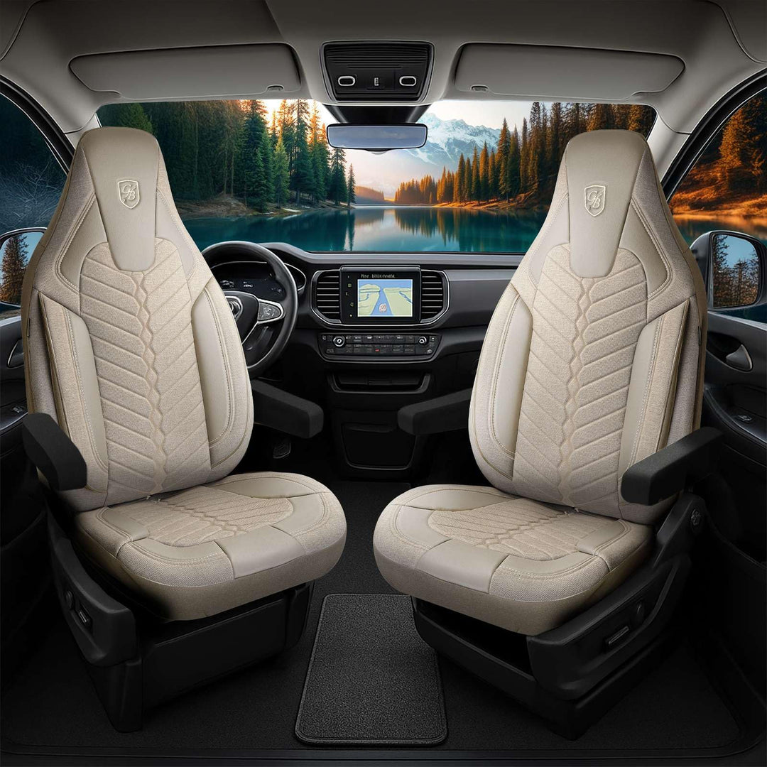 Autositzbezüge Universal für Wohnmobil & Caravan - Vordersitze Auto Sitzbezug aus Leinen, Beige, Air