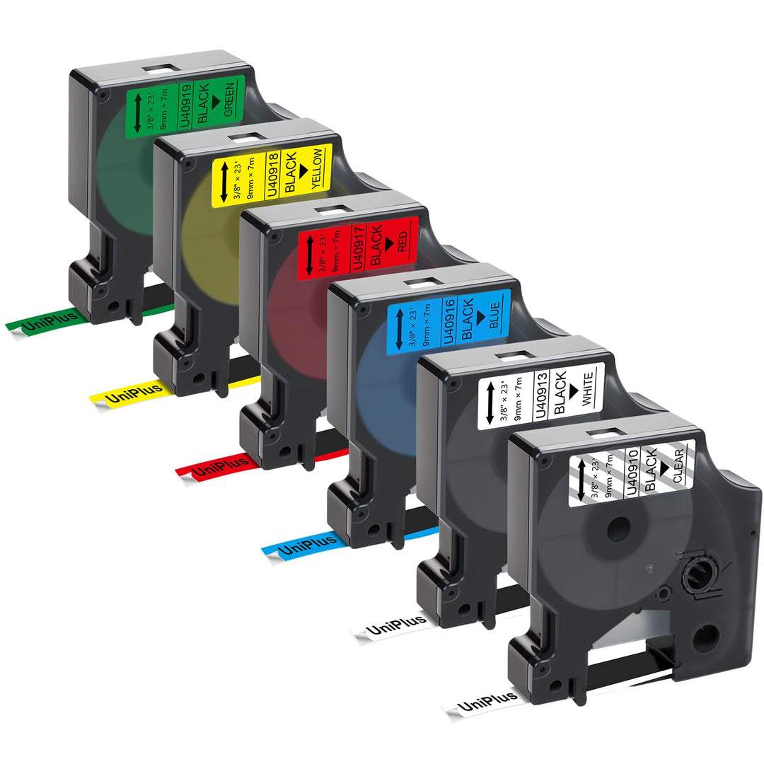 UniPlus 6x Kompatibel D1 9mm Schriftband als Ersatz für D1 45913 45910 45916 45917 45918 45919 für D