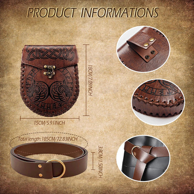 keland 2PCS Ren Faire Accessoires Wikinger Gürtel & Mittelalter Beuteltasche Gürteltasche Lederbeute