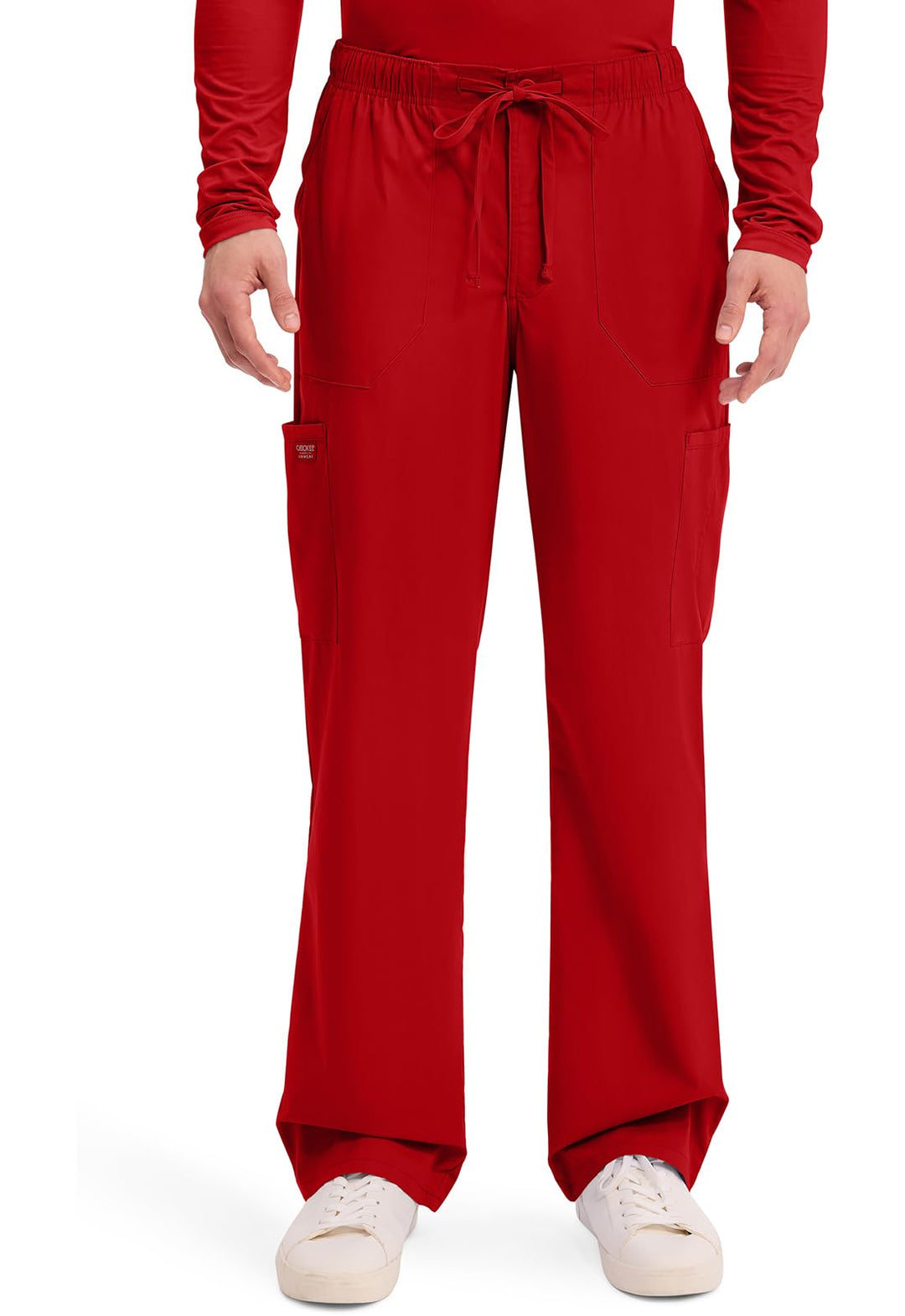 Workwear Professionals Men Scrubs Pant Tapered Leg Fly Front Cargo WW190 XS Rot/Ausflug, Einfarbig (