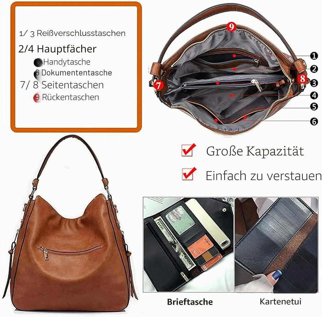 BestoU Handtasche Damen Schwarz Gross Leder Gross Tasche Umhängetasche Schultertasche Shopper Henkel