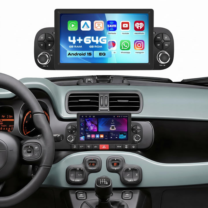 Hikity [4+64GB] Android 15 Autoradio für FIAT Panda 2013-2020 Radio CarPlay Android Auto Wireless Bi