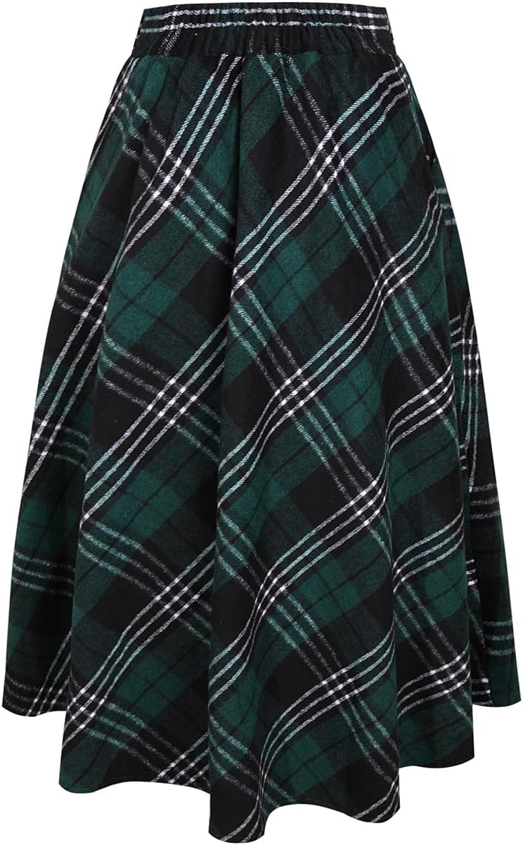 Rock Damen Lang Winterrock Kariert Wollrock Elegant Herbs mit Taschen | Midirock in 20 Farben. Weich