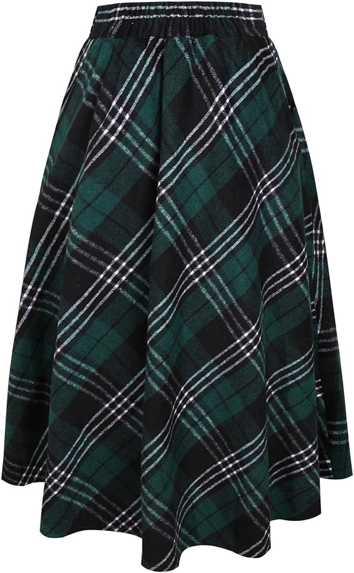 Rock Damen Lang Winterrock Kariert Wollrock Elegant Herbs mit Taschen | Midirock in 20 Farben. Weich
