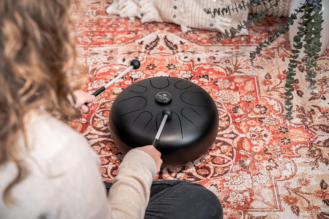 Sonic Energy 12" Edelstahl Zungentrommel – A Moll – Schwarz – Für Meditation, Yoga, Percussion – Ink